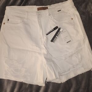Judy Blue White Distressed Rigid Magic Jean Shorts - High Waist